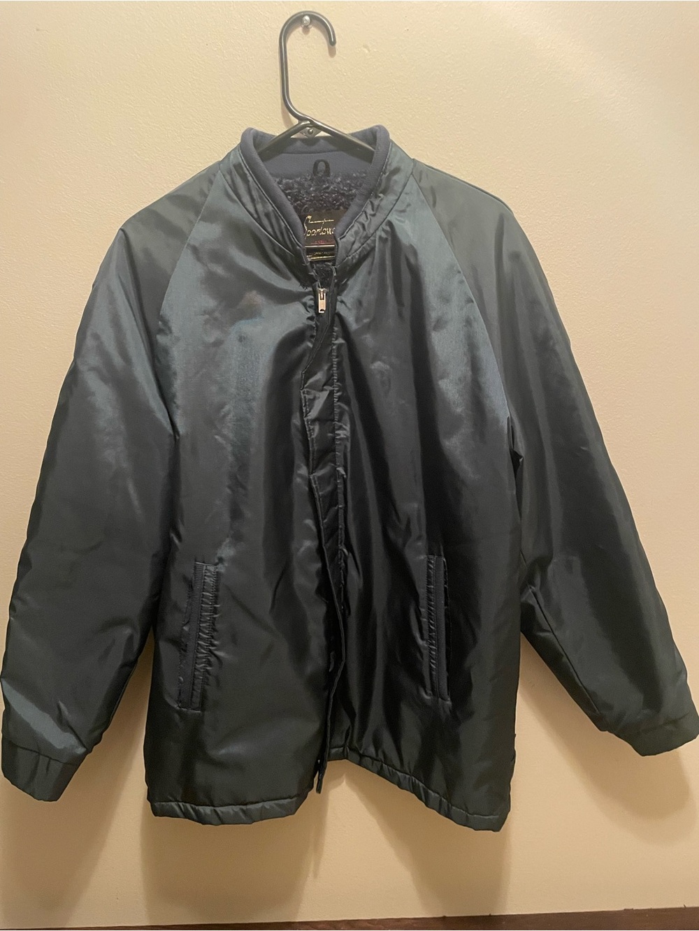 Vintage Sears Men's Navy Satin Zip Jacket – Pile Lined, Size 42